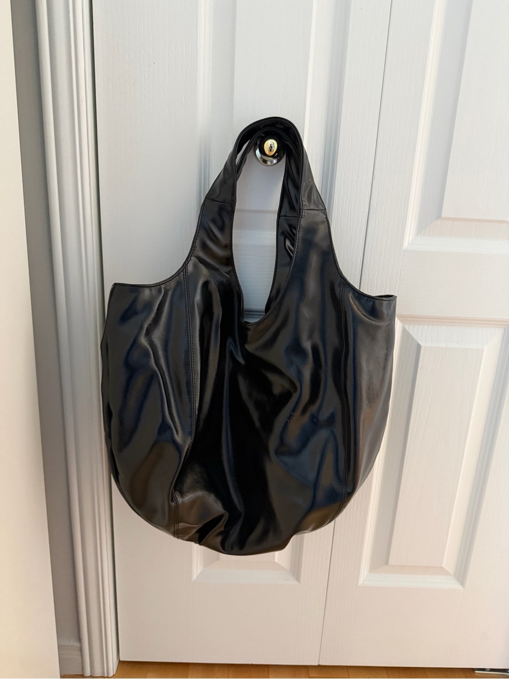 OAK + FORT Black Shiny Shoulder Tote